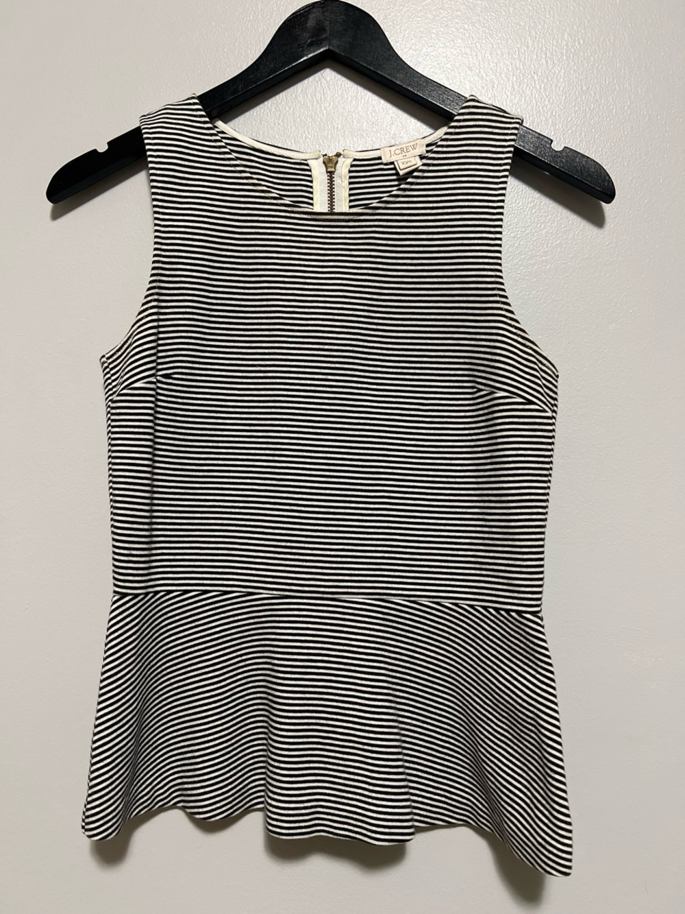 J. Crew Black and White Striped Peplum Tank Top XXS
